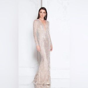 Terani Couture - 1811GL6436 Embellished Deep V-neck Sheath Dress